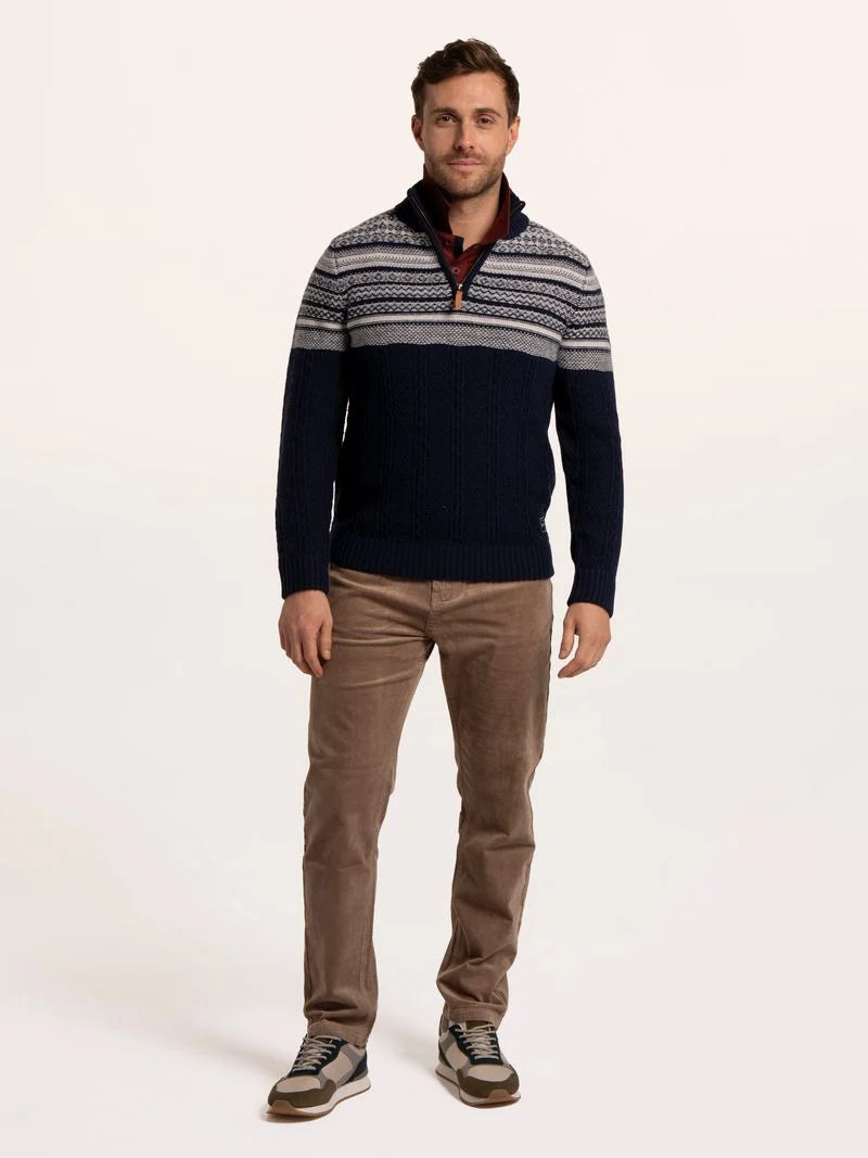 Brakeburn Mens Cross Harbour Fairisle Quarter Zip Clothing M / Navy,L / Navy,XL / Navy