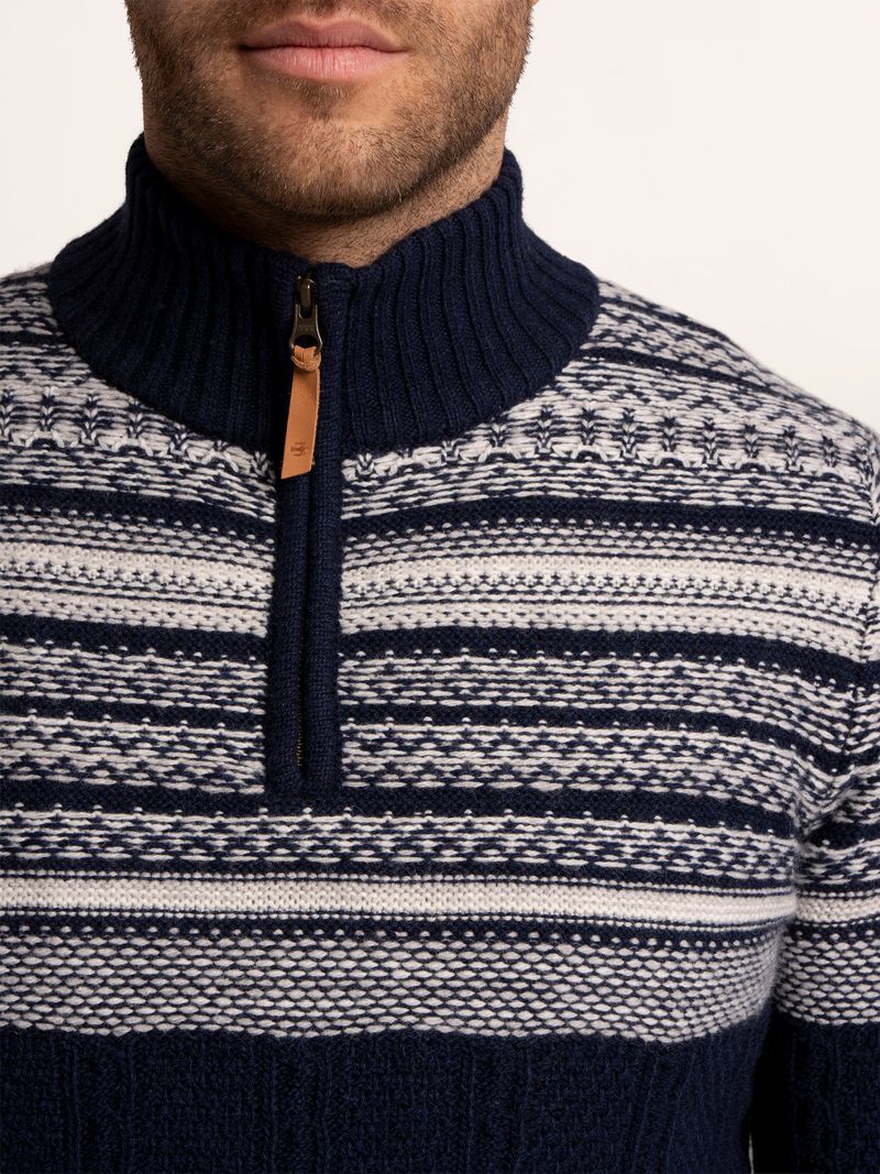 Brakeburn Mens Cross Harbour Fairisle Quarter Zip Clothing M / Navy,L / Navy,XL / Navy