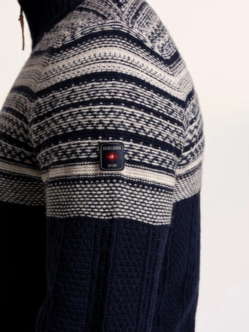 Brakeburn Mens Cross Harbour Fairisle Quarter Zip Clothing M / Navy,L / Navy,XL / Navy