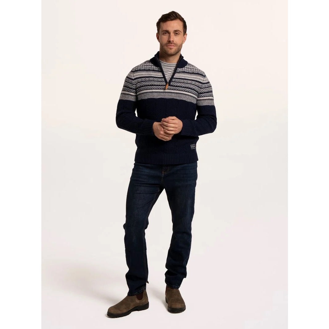 Brakeburn Mens Cross Harbour Fairisle Quarter Zip Clothing M / Navy,L / Navy,XL / Navy