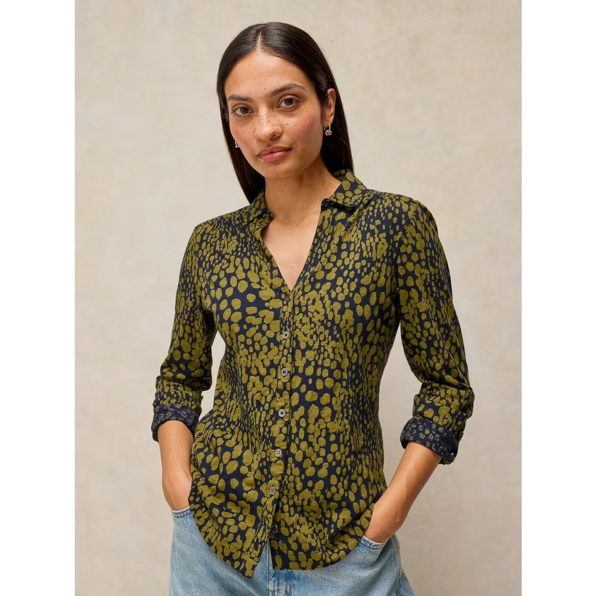 White Stuff Womens Annie Shirt 447354 Khaki Print Clothing UK8 / Khaki,UK10 / Khaki,UK12 / Khaki,UK14 / Khaki,UK16 / Khaki,UK18 / Khaki