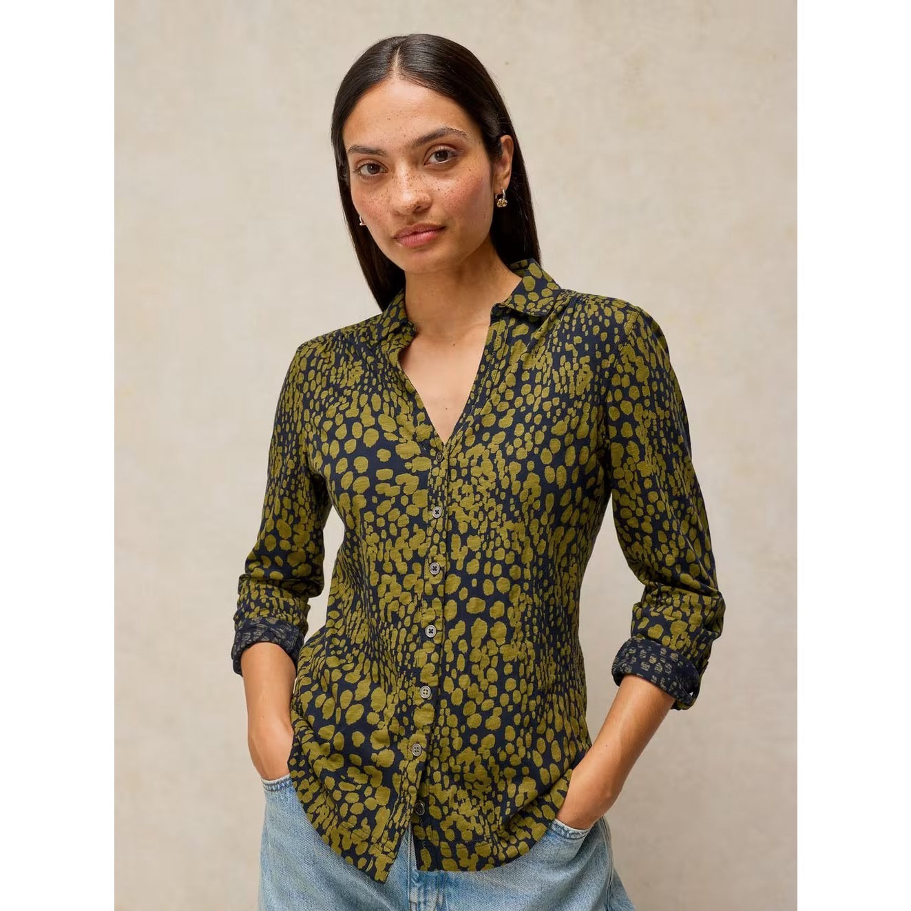 White Stuff Womens Annie Shirt 447354 Khaki Print Clothing UK8 / Khaki,UK10 / Khaki,UK12 / Khaki,UK14 / Khaki,UK16 / Khaki,UK18 / Khaki