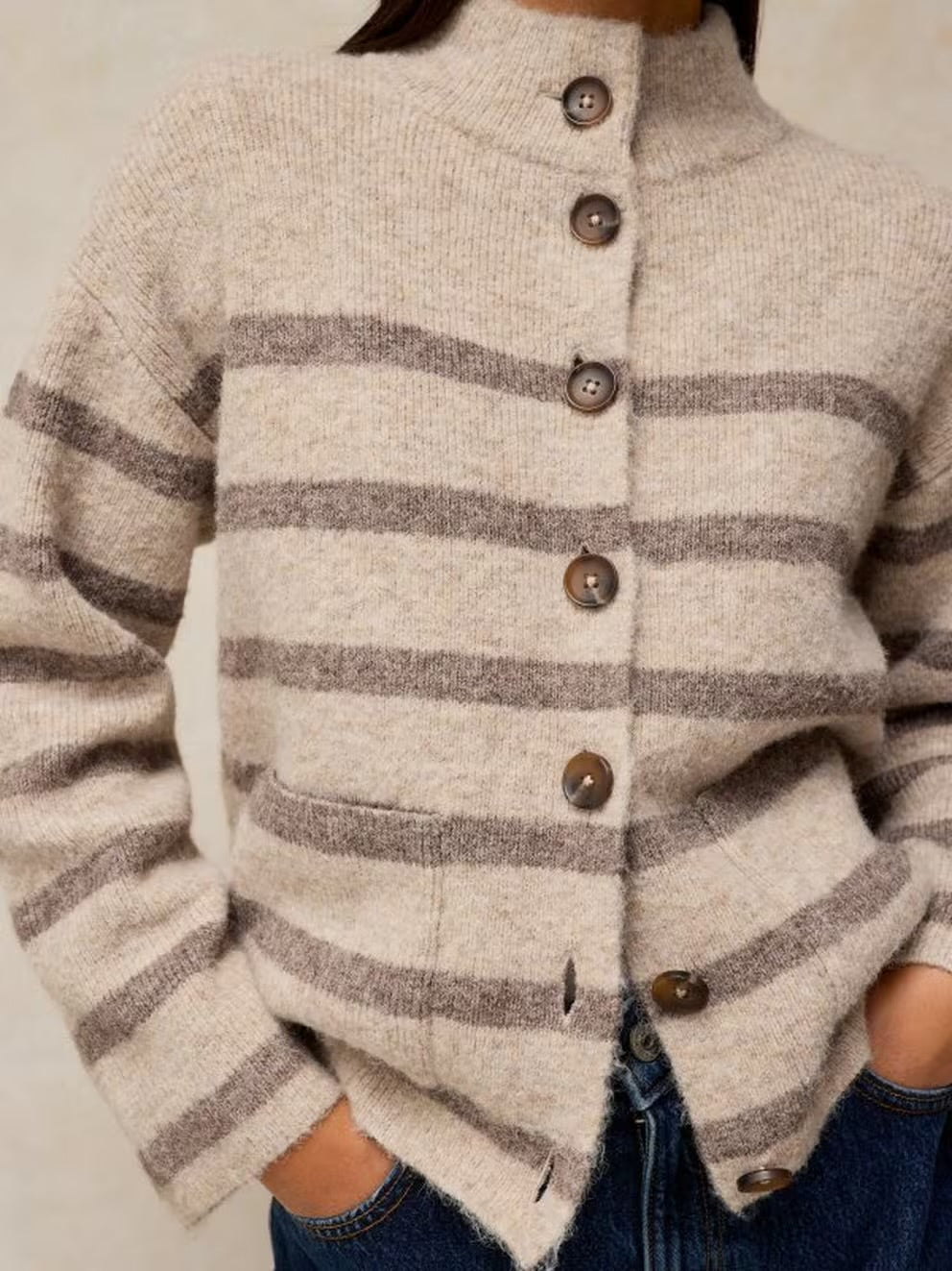 White Stuff Womens Margot Stripe Cardigan 446727 Natural Clothing UK8 / Natural,UK10 / Natural,UK12 / Natural,UK14 / Natural,UK16 / Natural