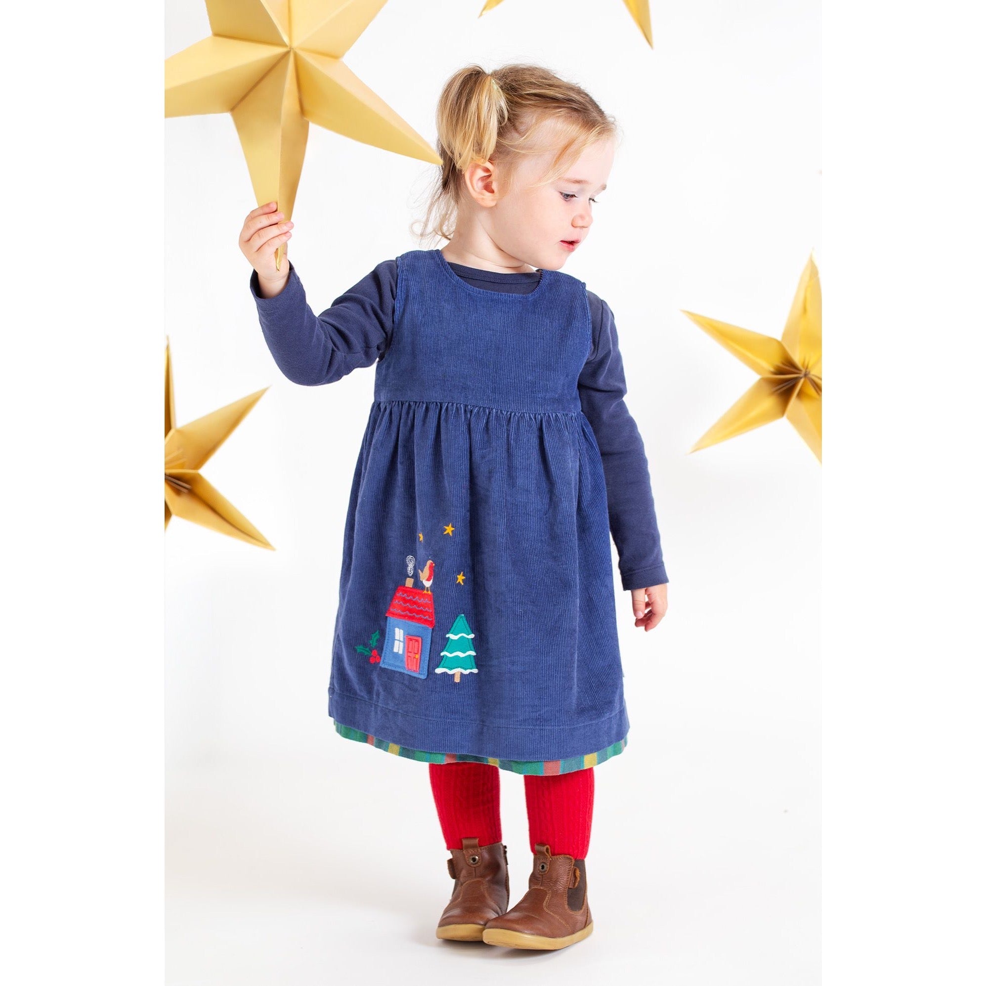 Frugi Inara Cord Reversible Infant Dress Navy Merry Check Clothing 12-18M / Navy,18-24M / Navy,2-3YRS / Navy,3-4YRS / Navy,4-5YRS / Navy