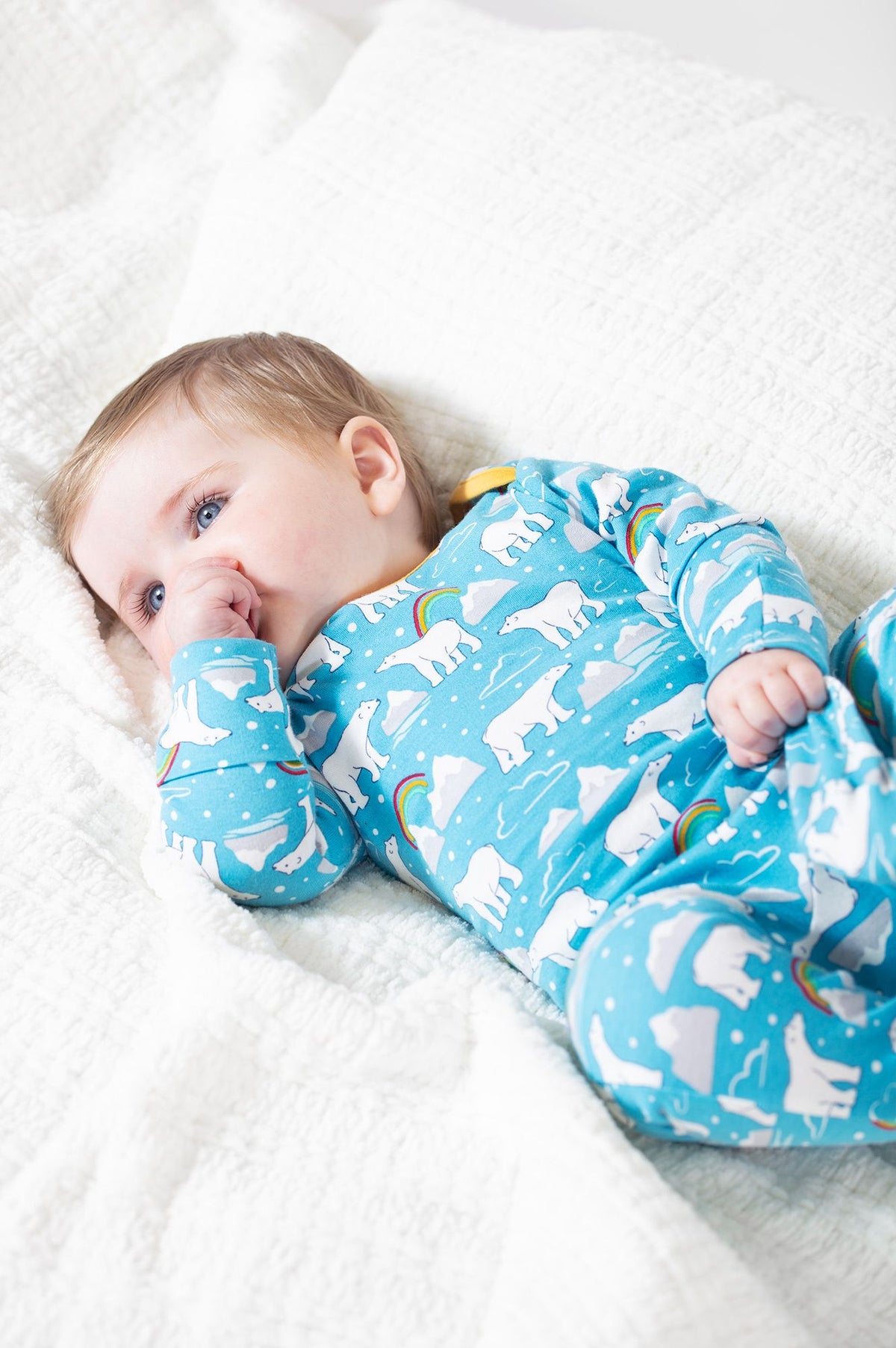 Frugi Easy Printed Babygrow Winter Tales Clothing 0-3M / Blue,3-6M / Blue,6-9M / Blue,9-12M / Blue