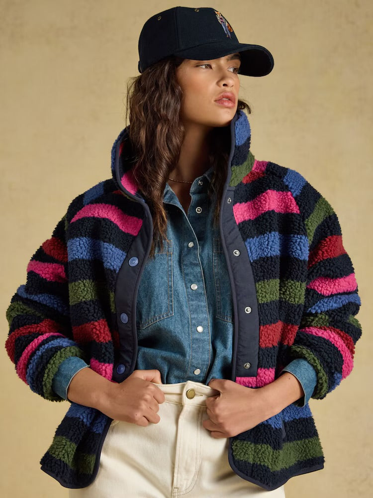 Joules Womens Eva Navy Stripe Borg Fleece Clothing UK8 / Multi,UK10 / Multi,UK12 / Multi,UK14 / Multi,UK16 / Multi