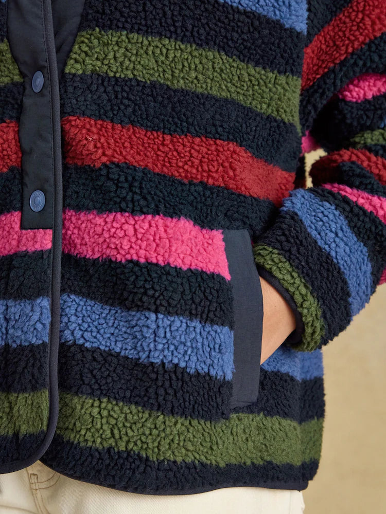 Joules Womens Eva Navy Stripe Borg Fleece Clothing UK8 / Multi,UK10 / Multi,UK12 / Multi,UK14 / Multi,UK16 / Multi