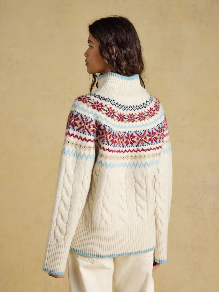 Joules Womens Allaway Cable Knit Fairisle Jumper Y97-882 Clothing S / Cream,M / Cream,L / Cream