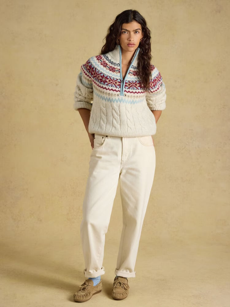 Joules Womens Allaway Cable Knit Fairisle Jumper Y97-882 Clothing S / Cream,M / Cream,L / Cream