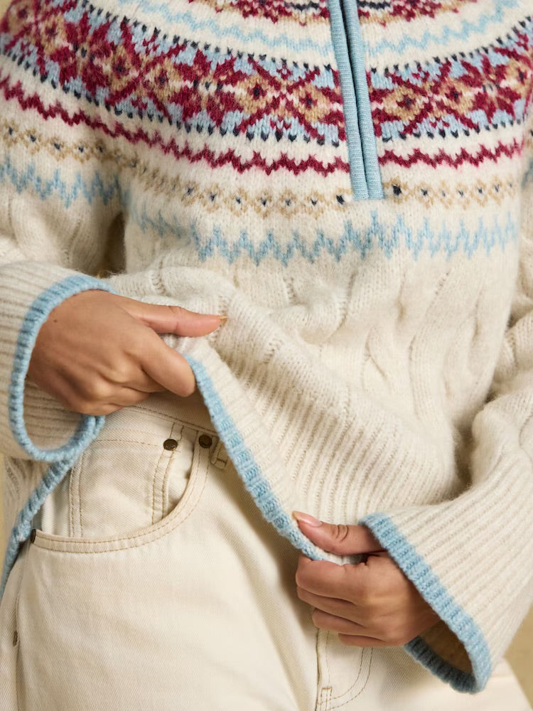 Joules Womens Allaway Cable Knit Fairisle Jumper Y97-882 Clothing S / Cream,M / Cream,L / Cream