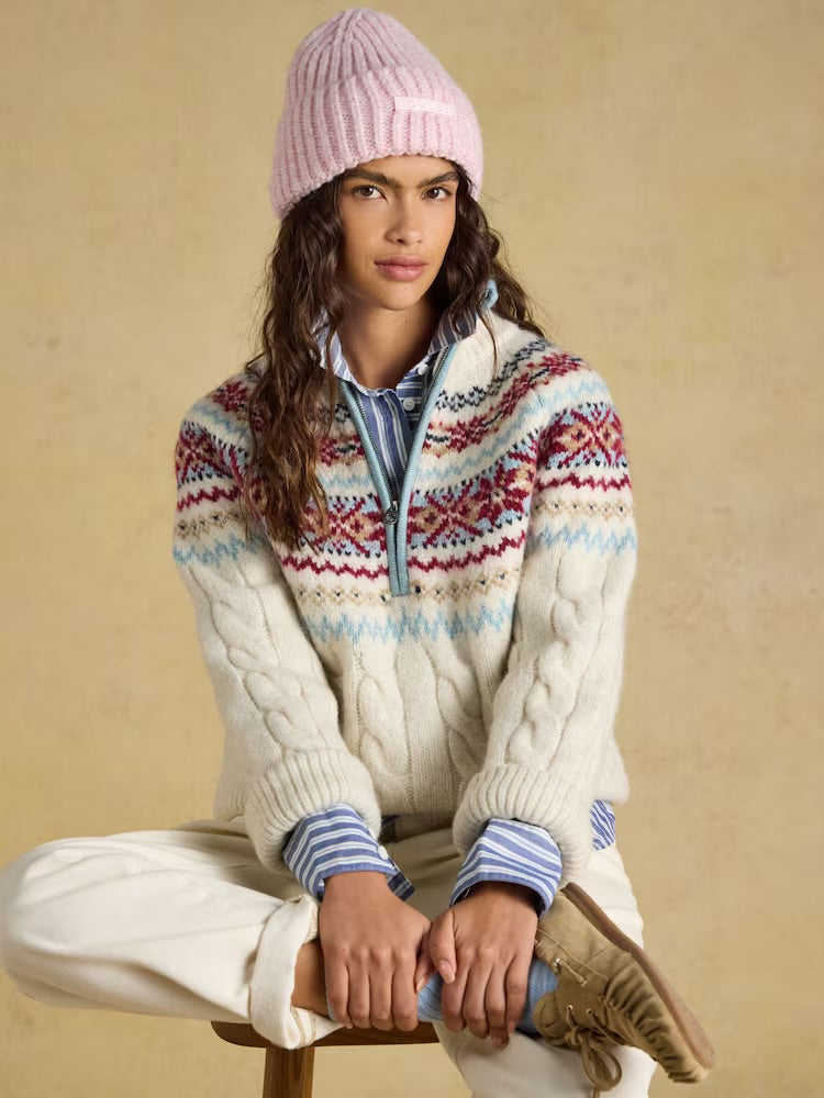 Joules Womens Allaway Cable Knit Fairisle Jumper Y97-882 Clothing S / Cream,M / Cream,L / Cream