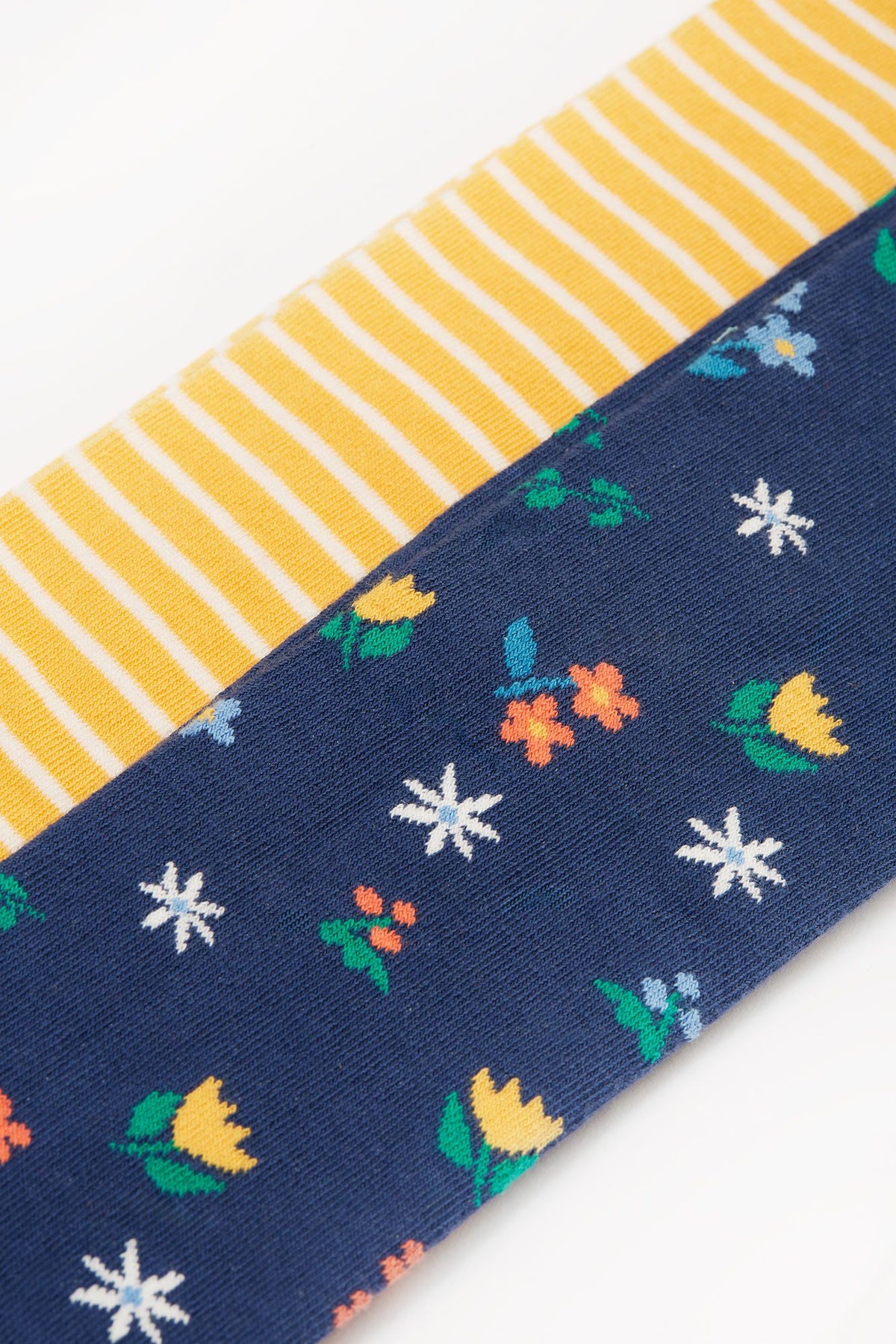 Frugi Norah Infant 2 Pack Tights Yellow Stripe Blue Floral Clothing 6-12M / Multi,1-2YRS / Multi