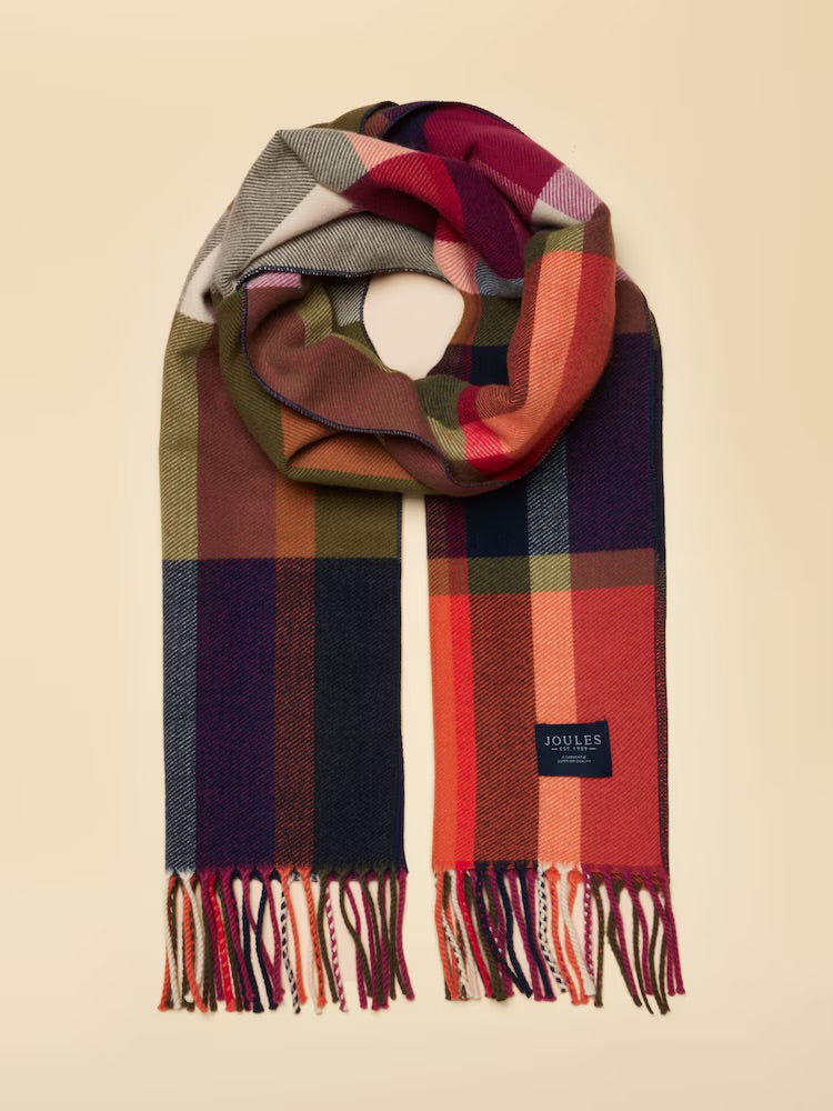 Joules Womens Langstree Scarf G13-989 Orange Khaki Check