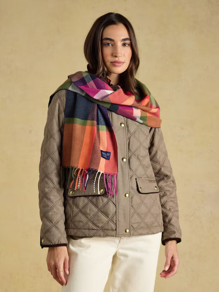 Joules Womens Langtree Scarf G13-989 Khaki Orange Check