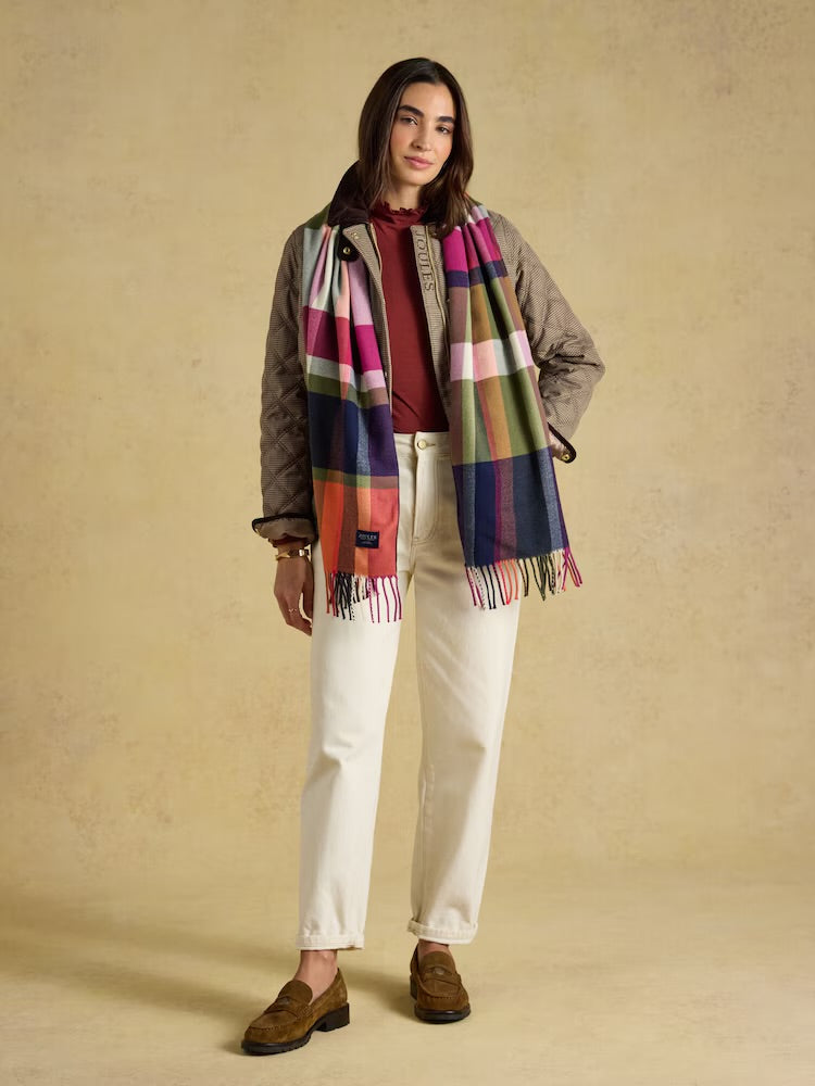 Joules Womens Langtree Scarf G13-989 Khaki Orange Check