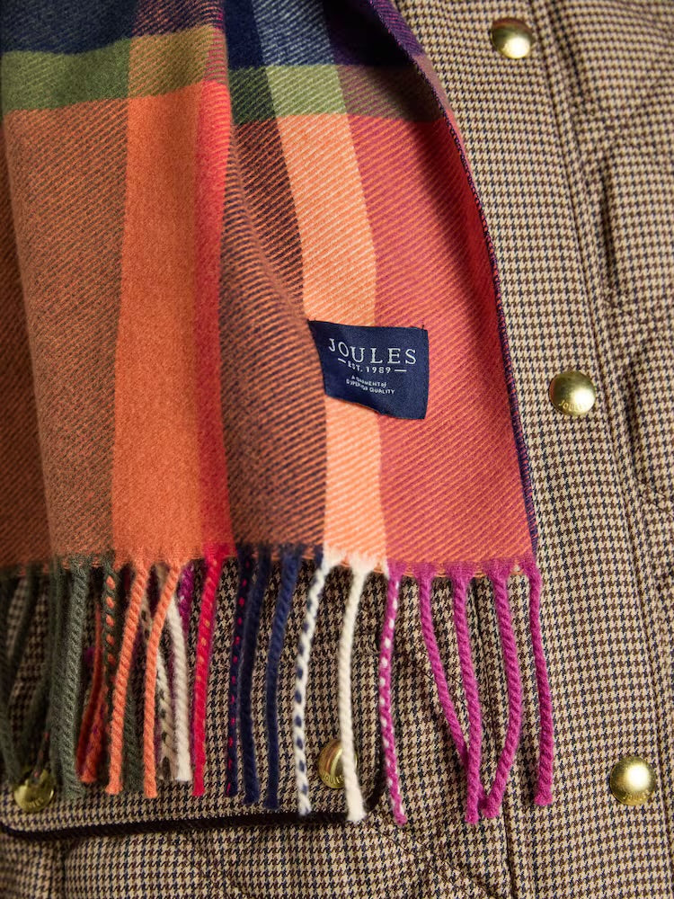 Joules Womens Langtree Scarf G13-989 Khaki Orange Check