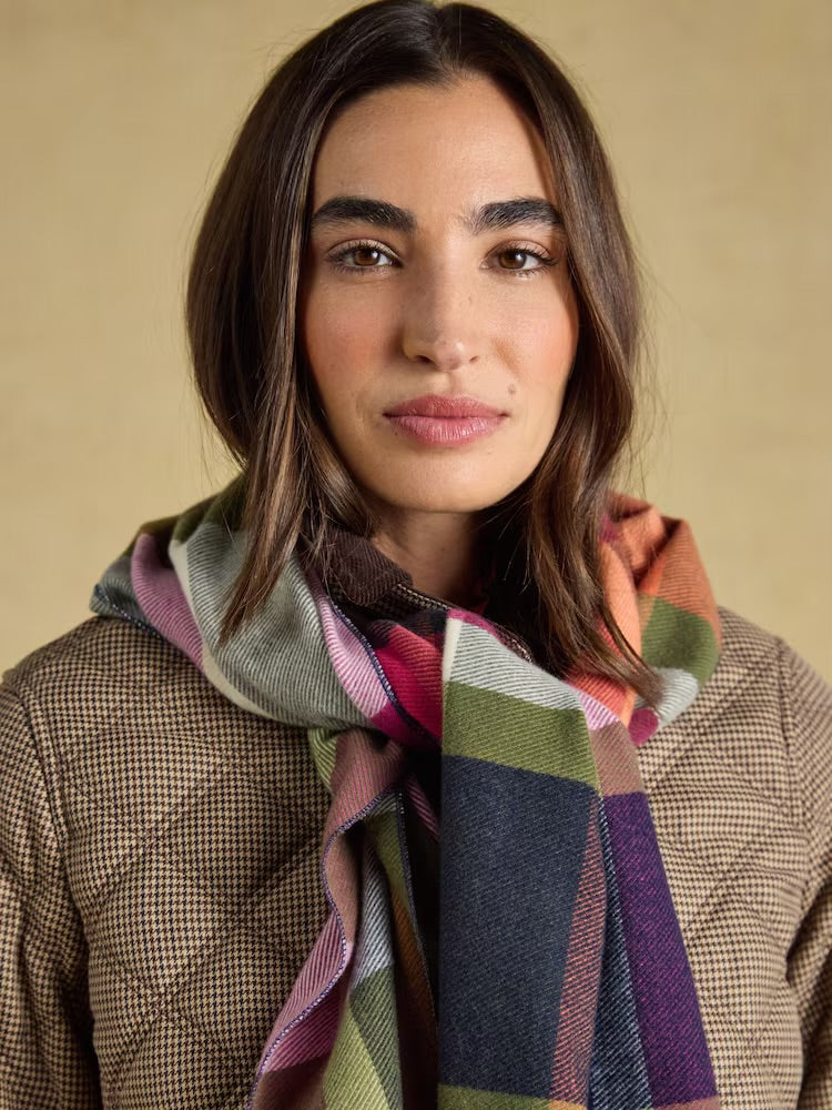Joules Womens Langtree Scarf G13-989 Khaki Orange Check