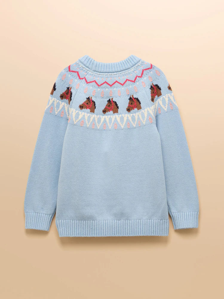 Joules Girls Pretty Fairisle Jumper Blue Horse Clothing 3-4YRS / Blue,5-6YRS / Blue,7-8YRS / Blue