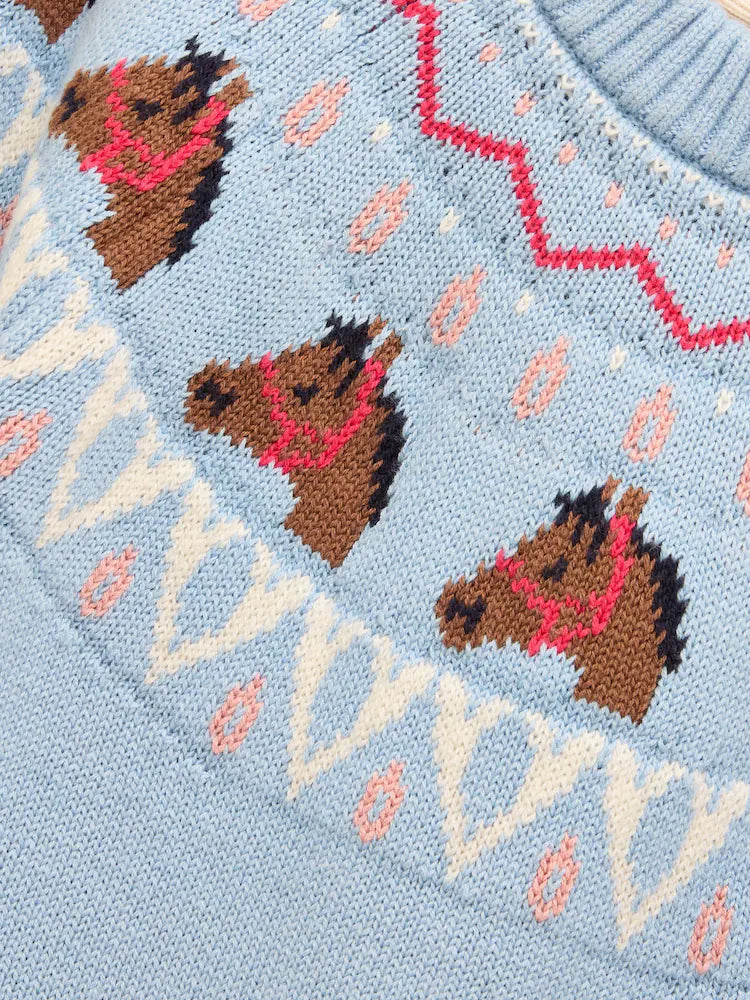Joules Girls Pretty Fairisle Jumper Blue Horse Clothing 3-4YRS / Blue,5-6YRS / Blue,7-8YRS / Blue