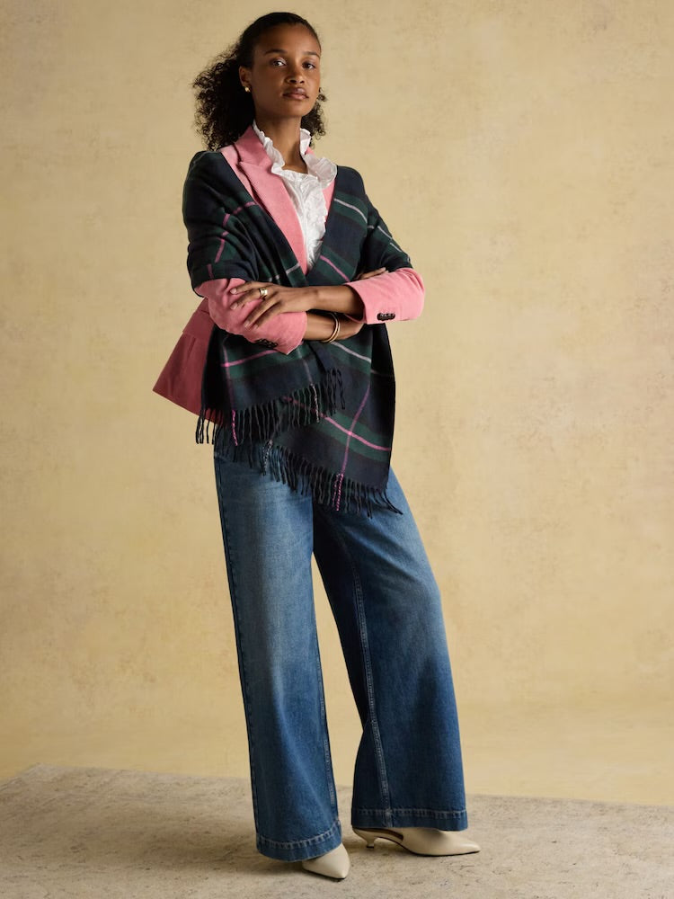 Joules Womens Langtree Scarf At705701 Navy Check Clothing ONE SIZE / Navy