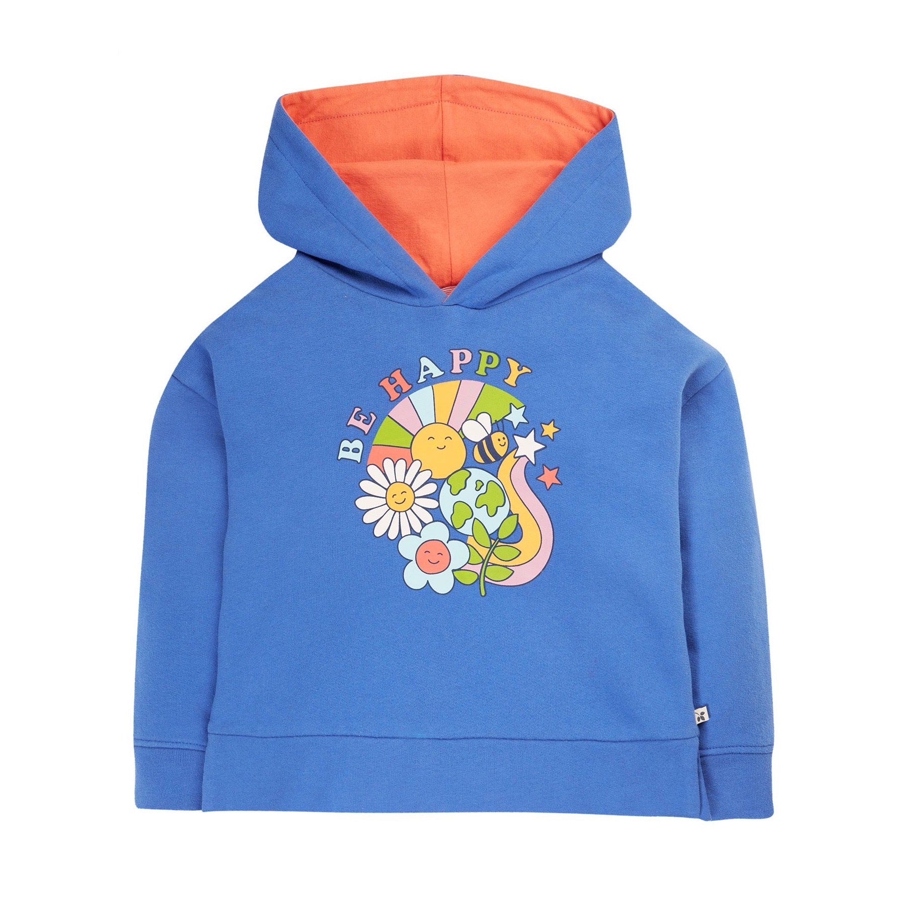 Frugi Lissie Oversized Hoodie Blue Be Happy Clothing 4-5YRS / Blue,5-6YRS / Blue,6-7YRS / Blue,7-8YRS / Blue,8-9YRS / Blue