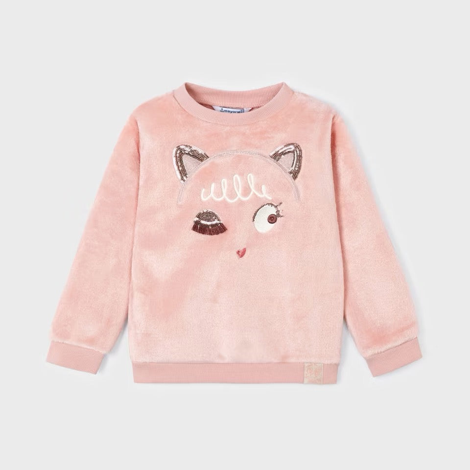 Mayoral Girls Faux Fur Cat Sweatshirt 4402 Pink Clothing 4YRS / Pink,5YRS / Pink,6YRS / Pink,7YRS / Pink,8YRS / Pink