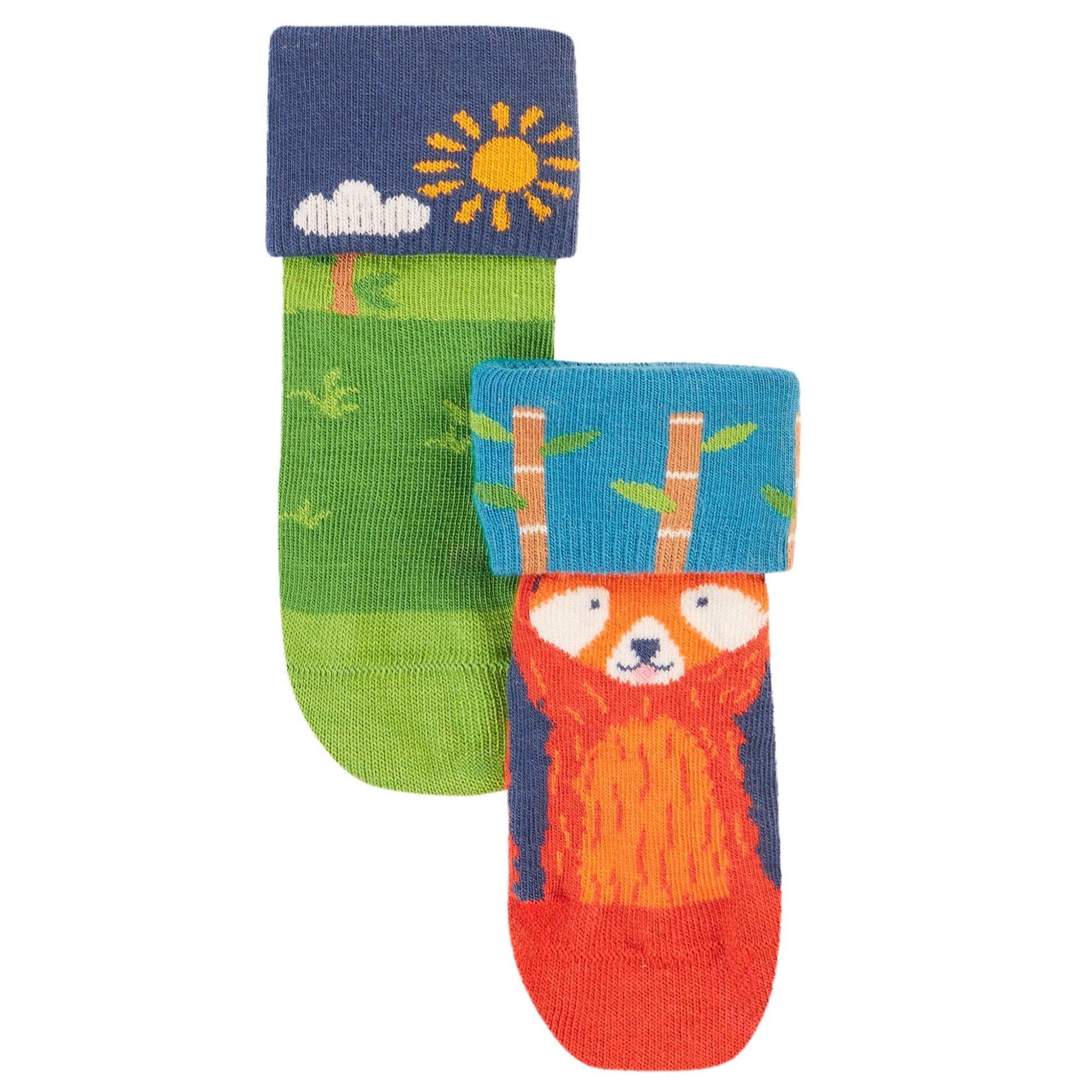 Frugi 2 Pack Fun Fold Over Infant Socks Red Panda Clothing 0-6M / Multi,6-12M / Multi,1-2YRS / Multi,2-4YRS / Multi