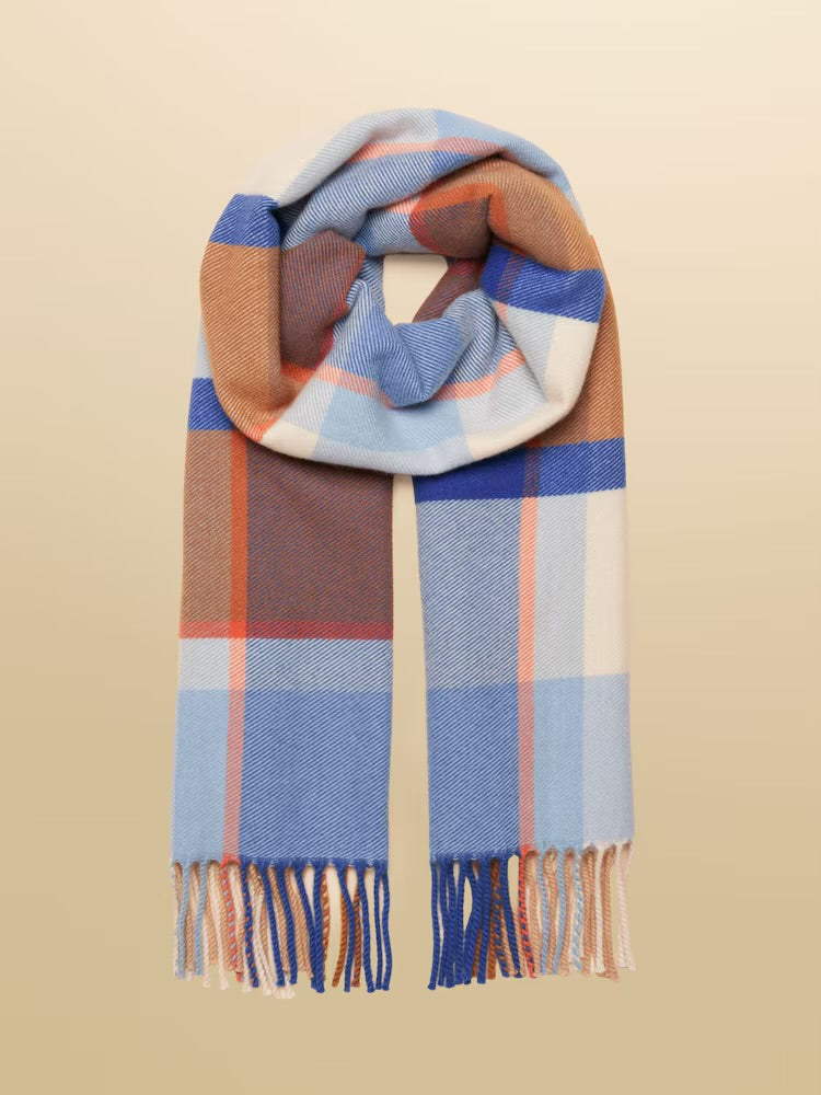 Joules Womens Langtree Scarf G13-990 Blue Brown Check