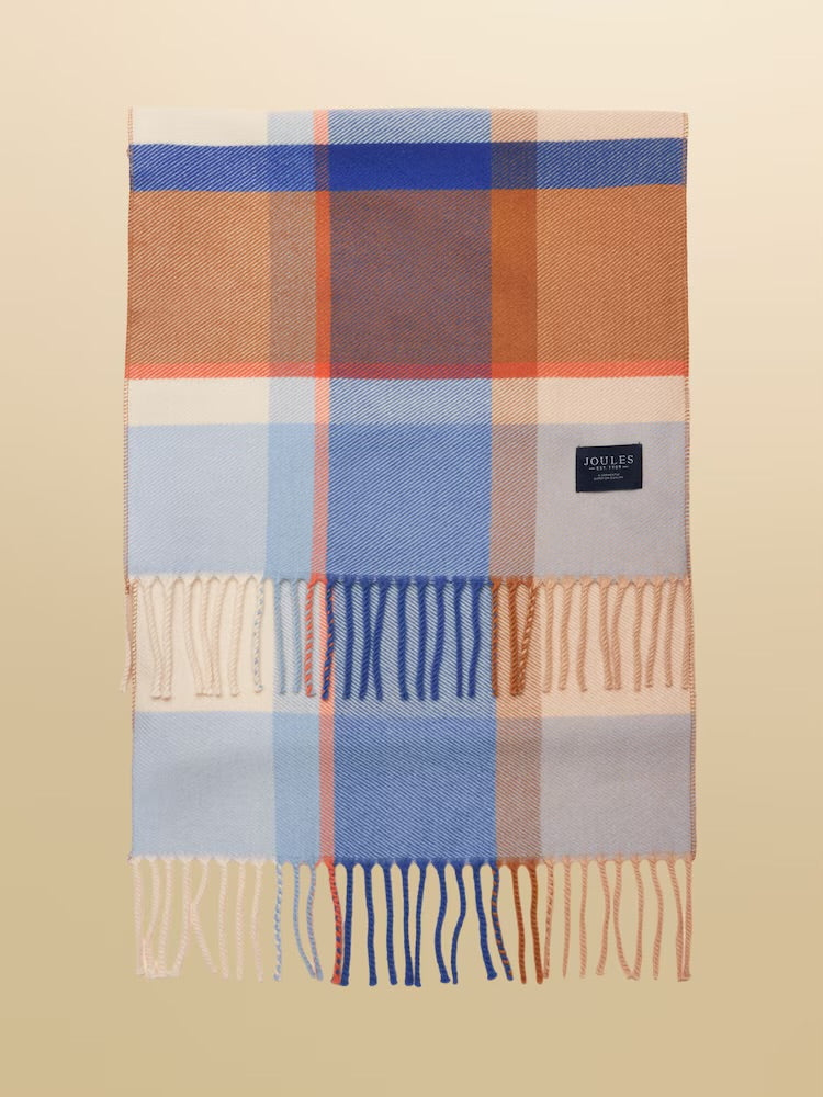 Joules Womens Langtree Scarf G13-990 Blue Brown Check