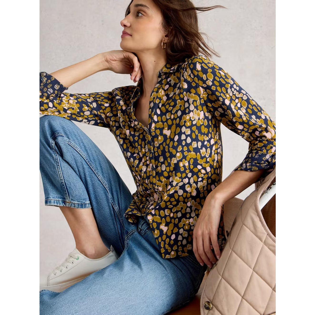 White Stuff Womens Annie Jersey Shirt 444331 Mustard Pink Abstract Clothing UK8 / Multi,UK10 / Multi,UK12 / Multi,UK14 / Multi,UK16 / Multi