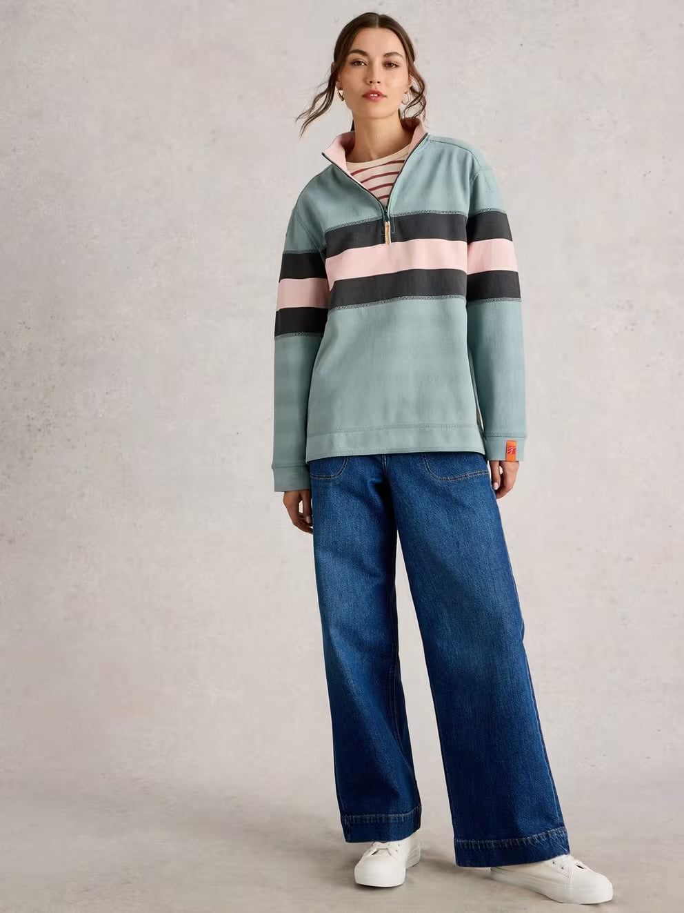 White Stuff Womens Colourblock Sweatshirt 445517 Seagrass Clothing S / Seagrass,M / Seagrass,L / Seagrass,XL / Seagrass