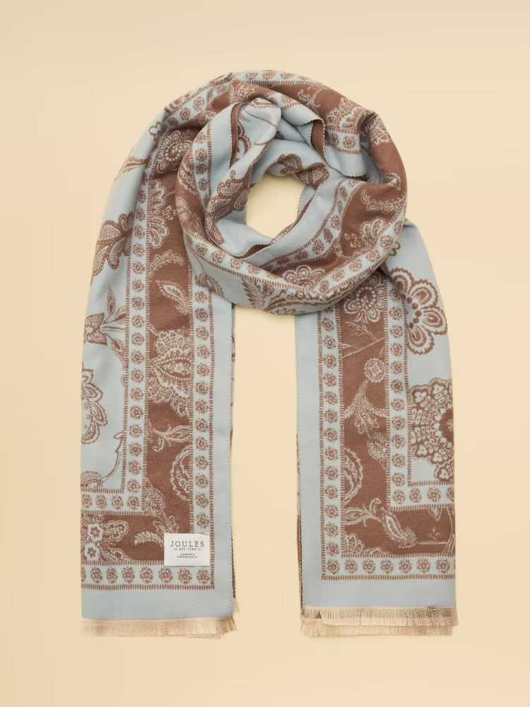 Joules Women Jacquard Scarf G53-056 Blue Brown Floral Clothing ONE SIZE / Blue