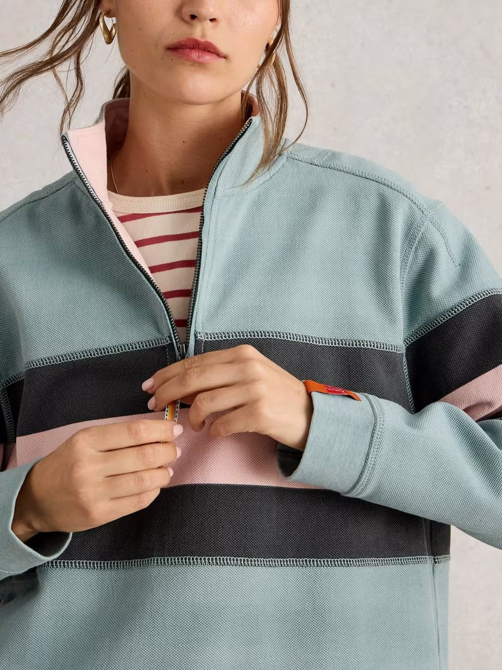 White Stuff Womens Colourblock Sweatshirt 445517 Seagrass Clothing S / Seagrass,M / Seagrass,L / Seagrass,XL / Seagrass