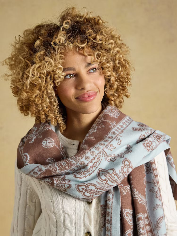 Joules Women Jacquard Scarf G53-056 Blue Brown Floral Clothing ONE SIZE / Blue