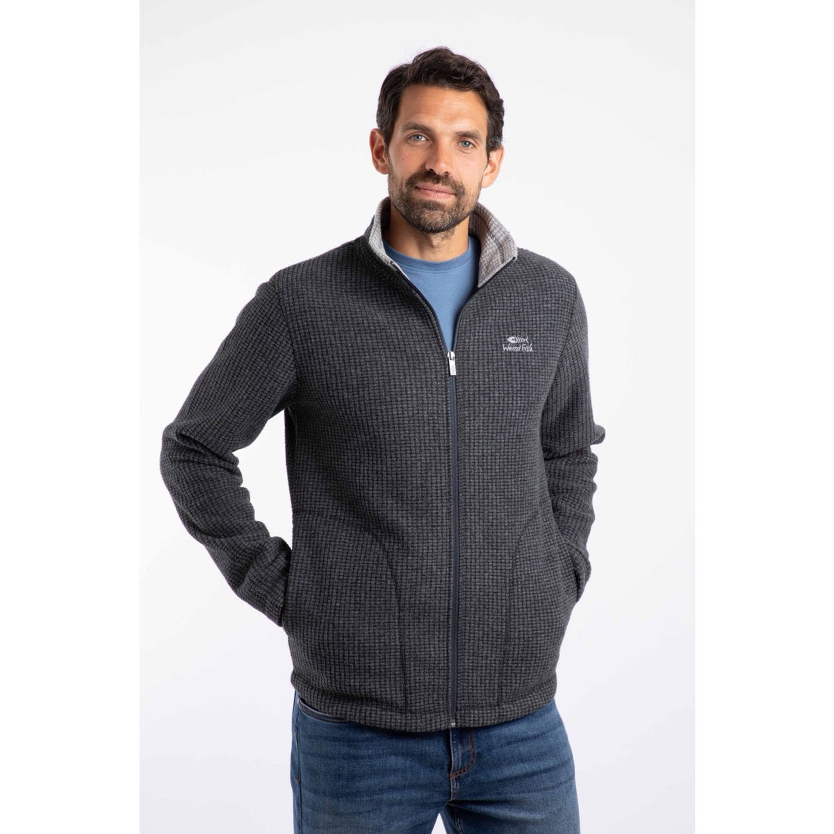 Weird Fish Mens Shires Full Zip Grid Fleece 203185 Washed Black Clothing M / Charcoal,L / Charcoal,XL / Charcoal