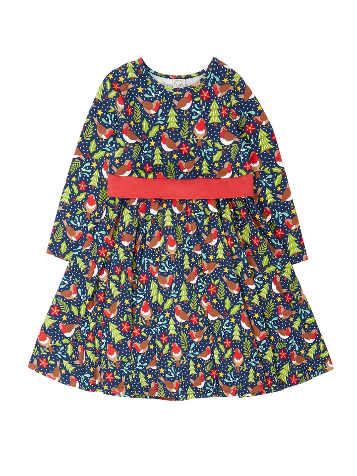 Frugi Party Skater Dress 500057A6ksow Navy Robin Clothing 2-3YRS / Navy,3-4YRS / Navy,4-5YRS / Navy,5-6YRS / Navy,6-7YRS / Navy,7-8YRS / Navy,8-9YRS / Navy,9-10YRS / Navy