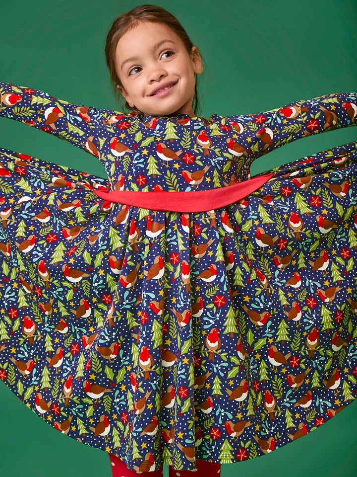 Frugi Party Skater Dress 500057A6ksow Navy Robin Clothing 2-3YRS / Navy,3-4YRS / Navy,4-5YRS / Navy,5-6YRS / Navy,6-7YRS / Navy,7-8YRS / Navy,8-9YRS / Navy,9-10YRS / Navy