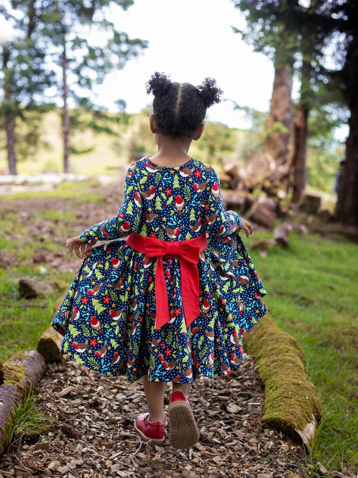 Frugi Party Skater Dress 500057A6ksow Navy Robin Clothing 2-3YRS / Navy,3-4YRS / Navy,4-5YRS / Navy,5-6YRS / Navy,6-7YRS / Navy,7-8YRS / Navy,8-9YRS / Navy,9-10YRS / Navy
