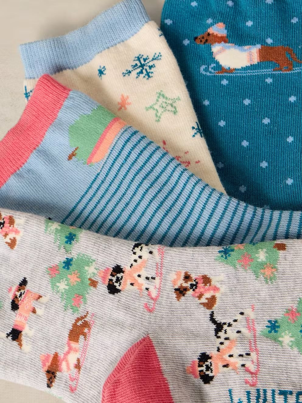 White Stuff Womens 4 Pack Sausage Dog Christmas Socks 447503 Clothing UK3-5 / Multi,UK6-8 / Multi