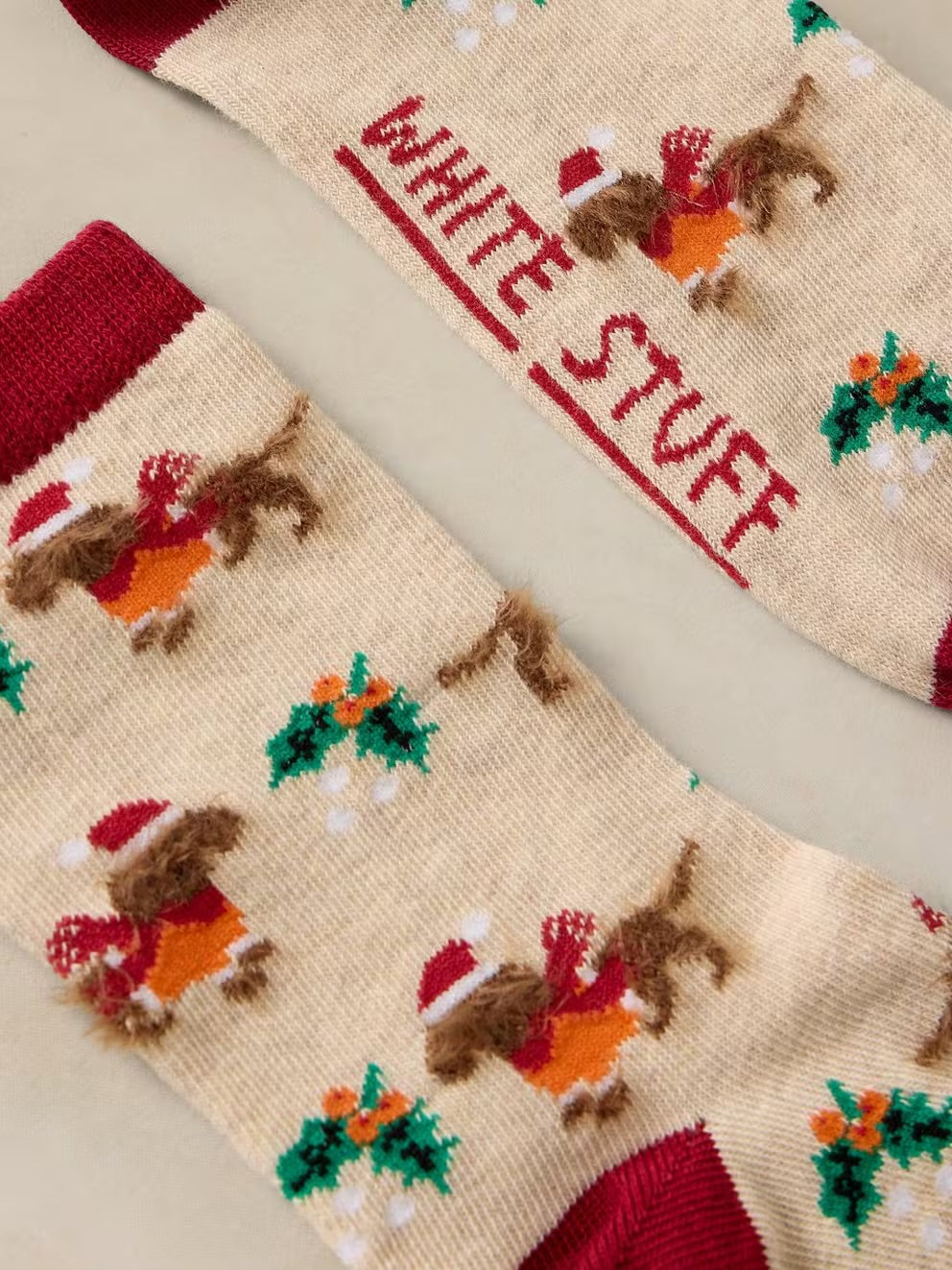 White Stuff Womens Cracker Socks 448575 Xmas Sausage Dog Clothing UK3-5 / Beige,UK6-8 / Beige
