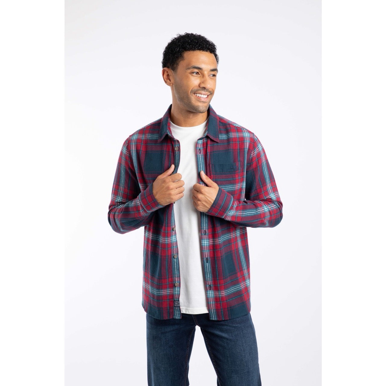 Weird Fish Mens Broxton Herringbone Check Shirt 203634 Burgundy Clothing S / Burgundy,M / Burgundy,L / Burgundy,XL / Burgundy