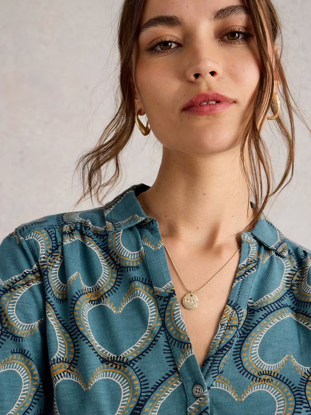 White Stuff Womens Annie Jersey Shirt 444664 Big Blue Hearts Clothing UK8 / Blue,UK10 / Blue,UK12 / Blue,UK14 / Blue,UK16 / Blue,UK18 / Blue