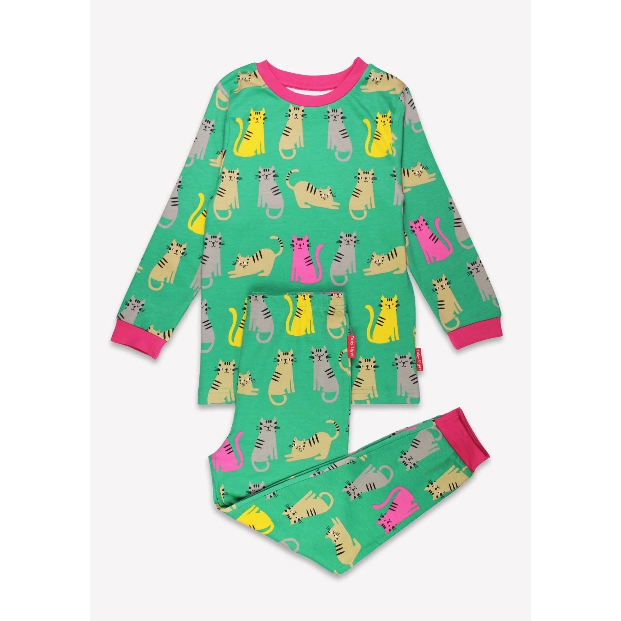 Toby Tiger Green Kitten Printed Pj Set Clothing 2-3YRS / Green,3-4YRS / Green,4-5YRS / Green,5-6YRS / Green,6-7YRS / Green