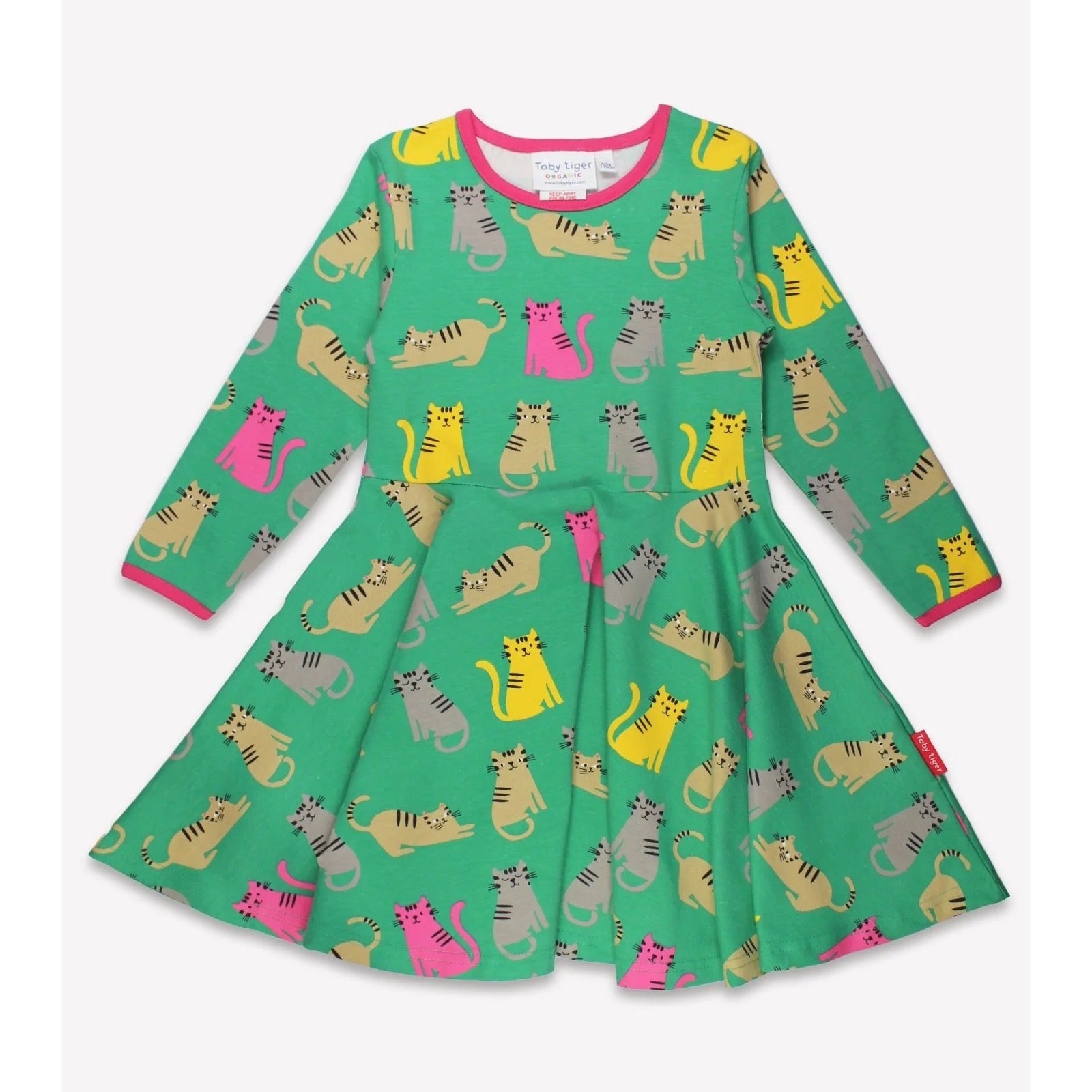 Toby Tiger Green Kitten Skater Dress Clothing 2-3YRS / Green,3-4YRS / Green,4-5YRS / Green,5-6YRS / Green,6-7YRS / Green,7-8YRS / Green