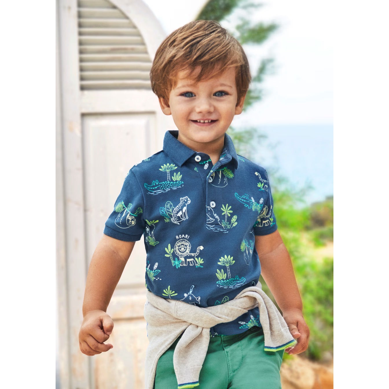 Mayoral Infant Boys Printed Polo Shirt 1107 Jungle Clothing 6M / Indigo,12M / Indigo,18M / Indigo,24M / Indigo