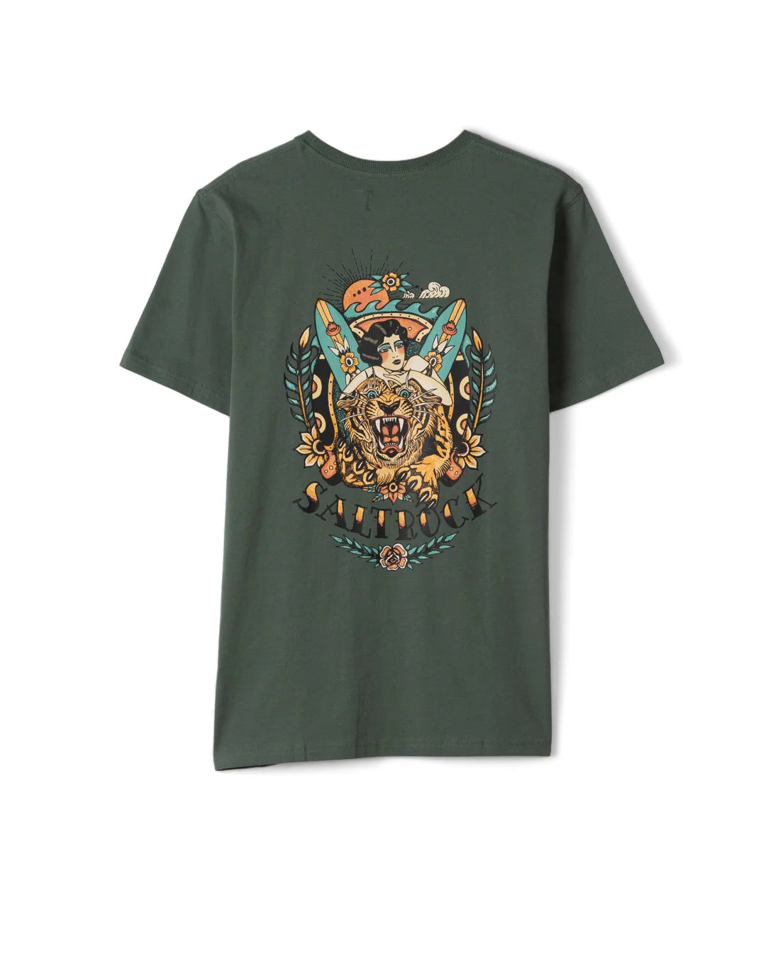 Saltrock Mens Tiger Tattoo T-Shirt Green Clothing S / Green,M / Green,L / Green,XL / Green