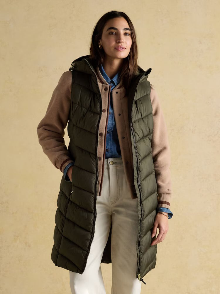 Joules Womens Moorsdale Longline Gilet F0760916 Khaki Clothing UK10 / Khaki,UK12 / Khaki,UK14 / Khaki,UK16 / Khaki,UK18 / Khaki