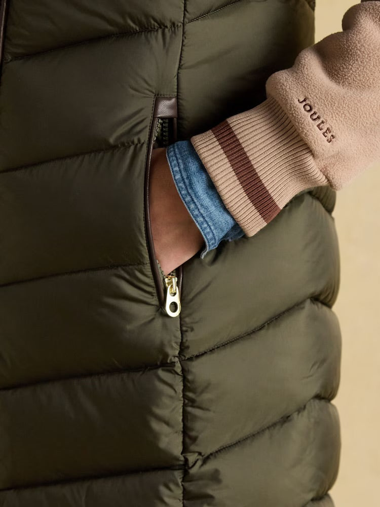 Joules Womens Moorsdale Longline Gilet F0760916 Khaki Clothing UK10 / Khaki,UK12 / Khaki,UK14 / Khaki,UK16 / Khaki,UK18 / Khaki