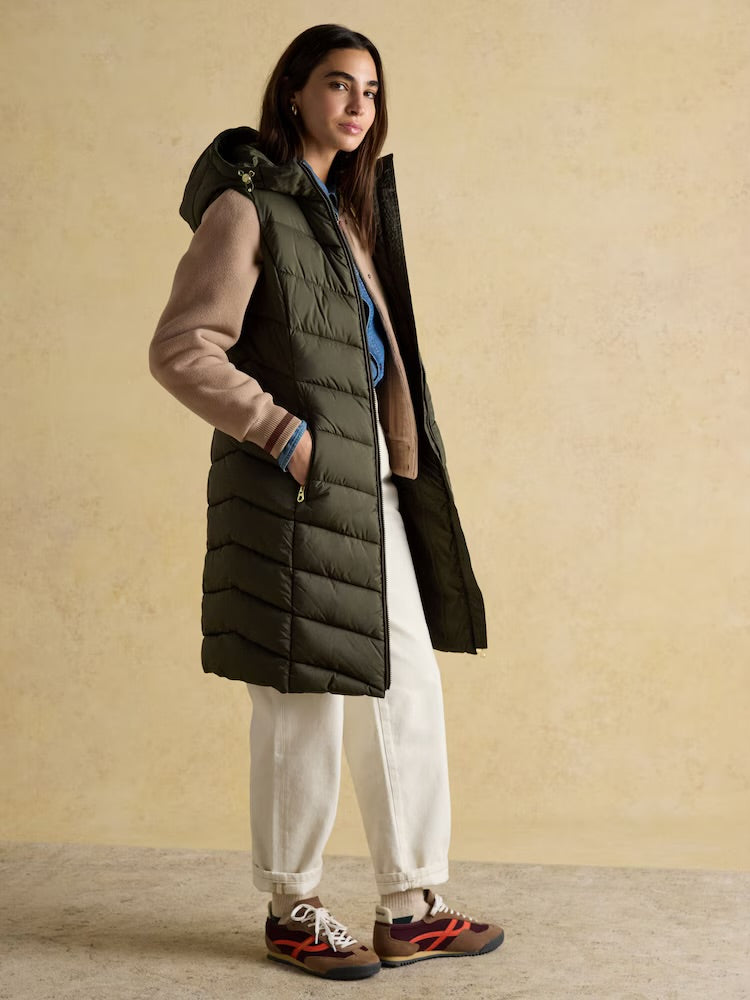 Joules Womens Moorsdale Longline Gilet F0760916 Khaki Clothing UK10 / Khaki,UK12 / Khaki,UK14 / Khaki,UK16 / Khaki,UK18 / Khaki