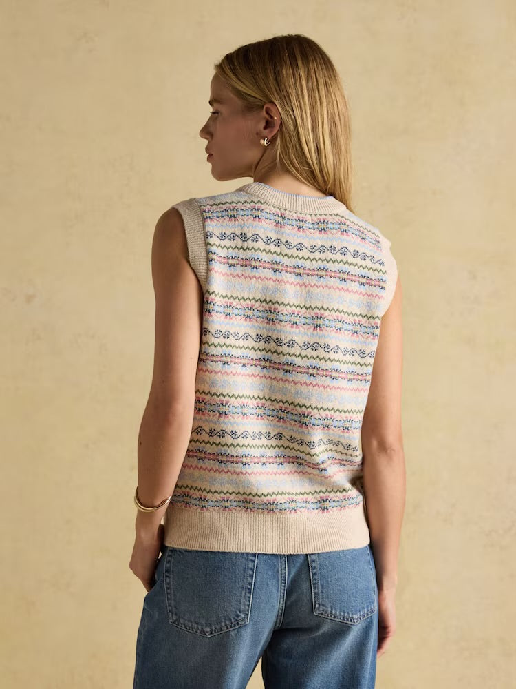 Joules Womens Islay Cream Fairisle Knitted Vest At8-028 Cream Clothing S / Cream,M / Cream,L / Cream